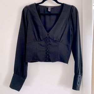 Forever 21 Black Button Up V-Neck Blouse